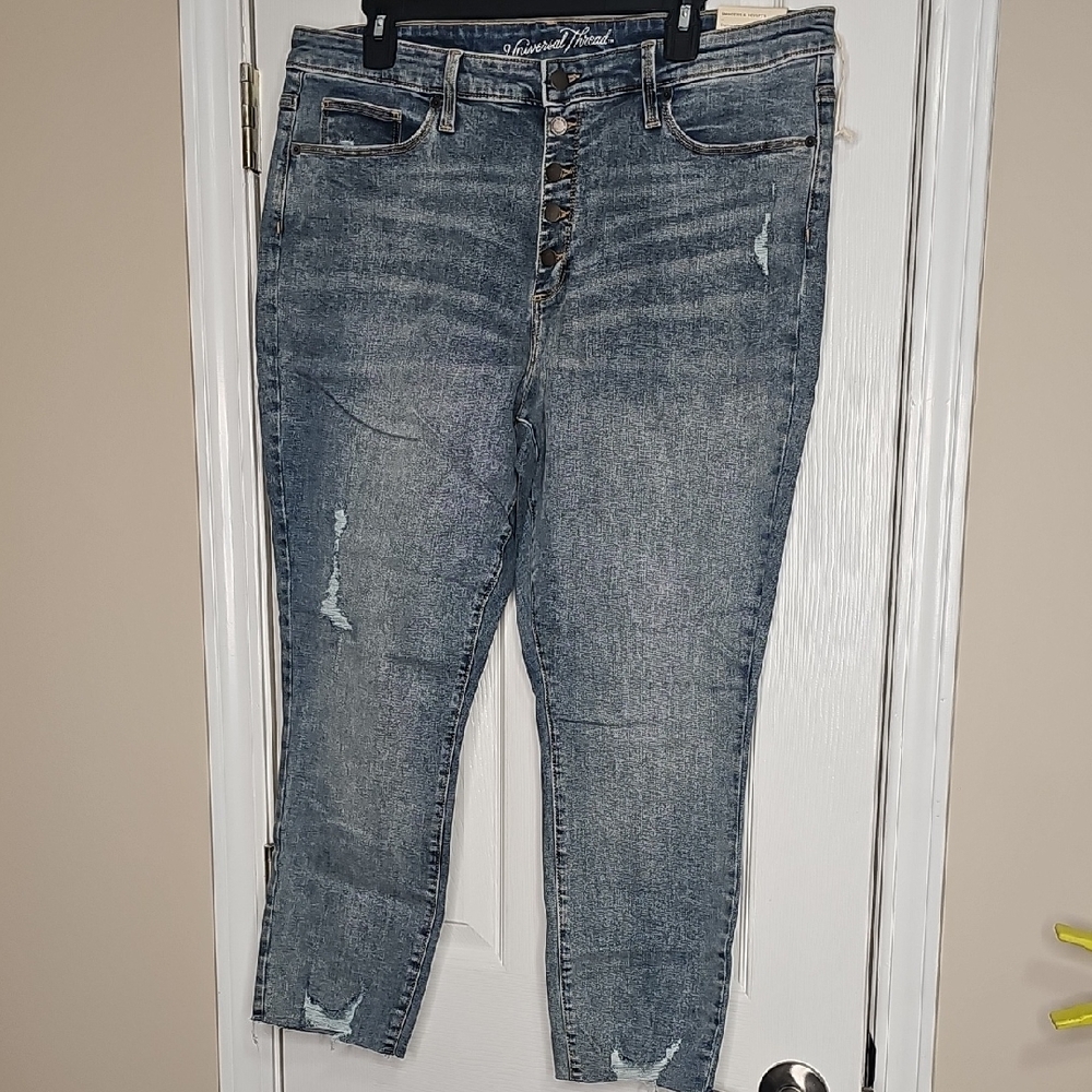 Universal Thread Light Blue Button-Fly High Rise Women's Jeans Distressed NWT